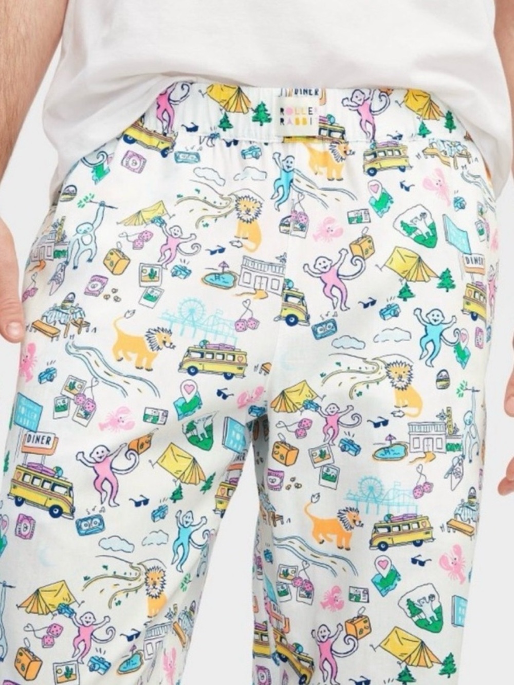Roller Rabbit x Target Men's White Multi-Color Printed Pajama Pants - Picture 3 of 5